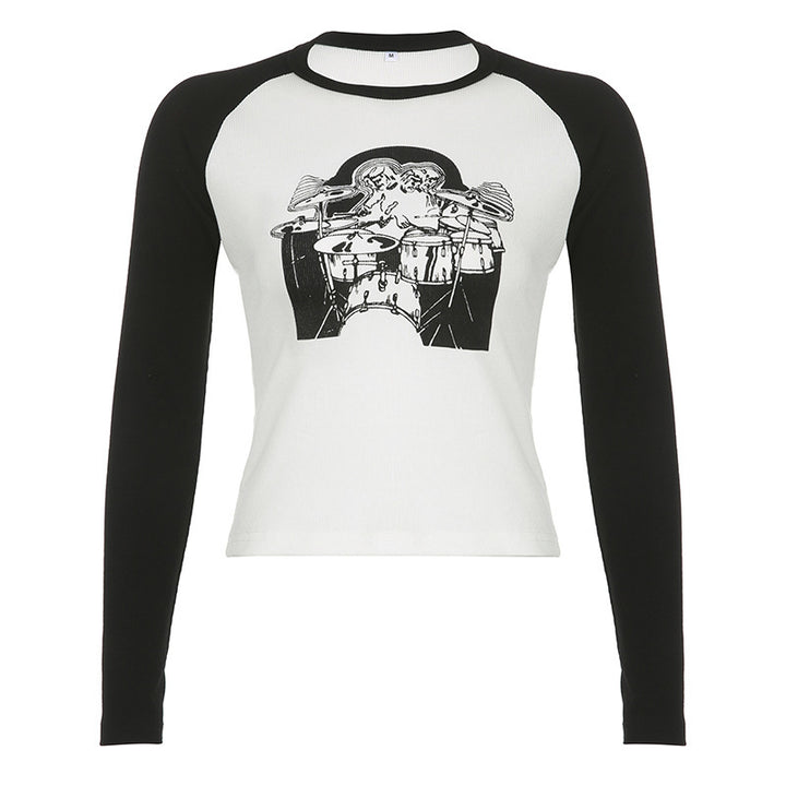 Printed Rib Raglan Contrast T-Shirt Women