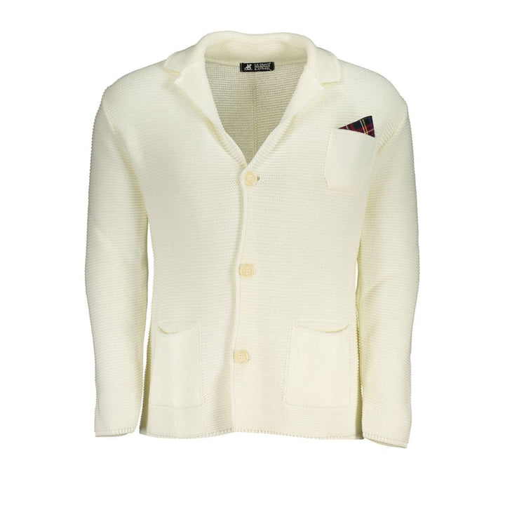 U.S. Grand Polo Elegant White Cardigan With Logo Detail