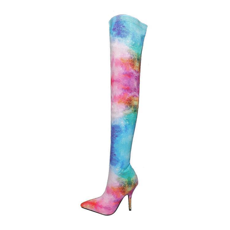 Skinny Heel Iridescent Over-the-knee Boots Elastic Boots For Women