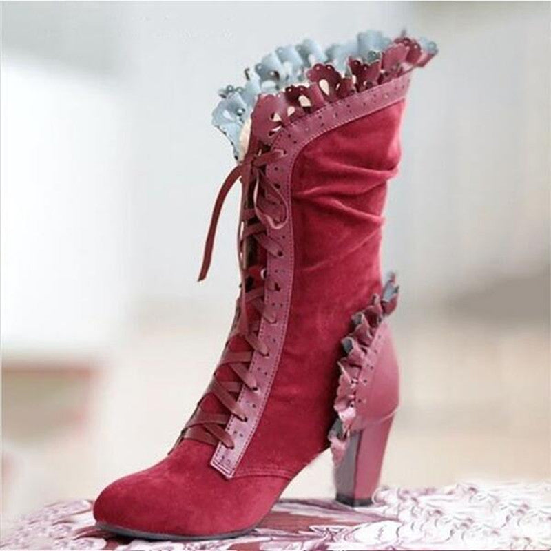 Women's plus size lace high heel boots