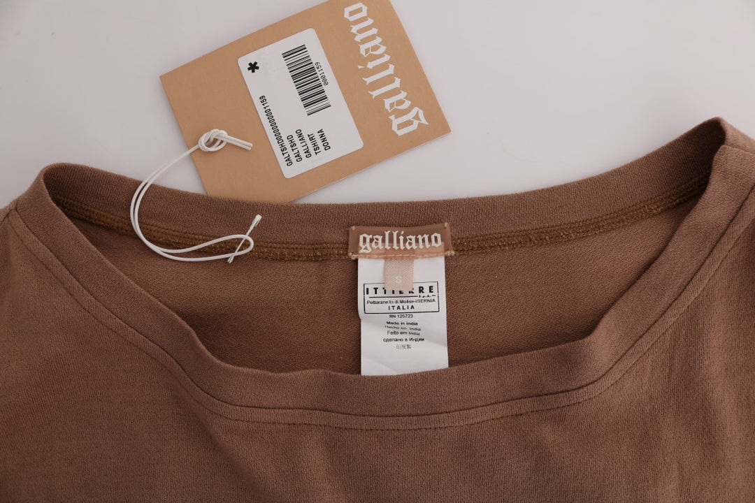 John Galliano Chic Brown Crewneck Cotton Sweater