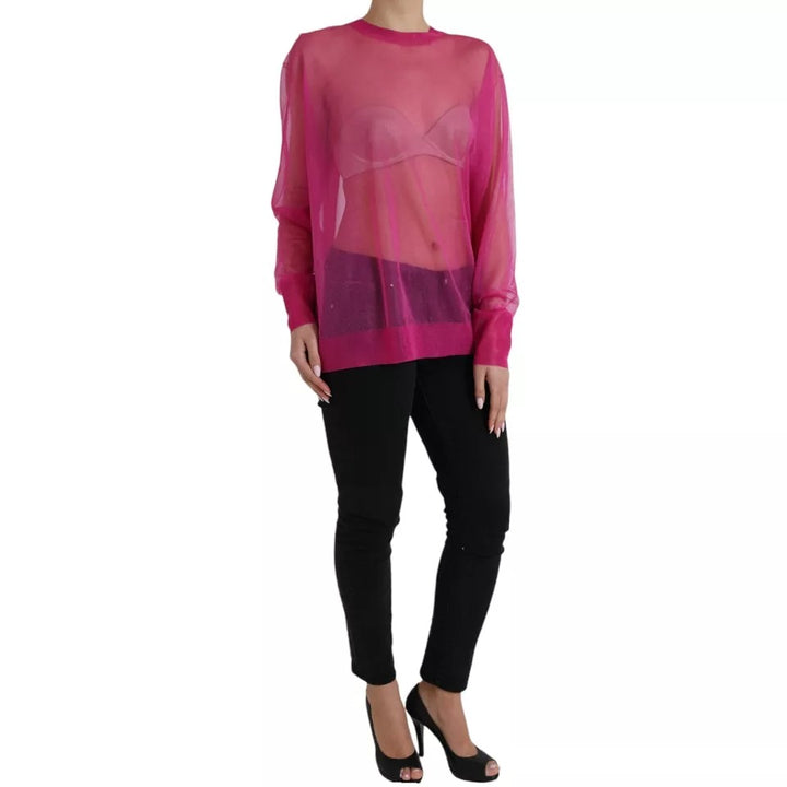 Dolce & Gabbana Pink Transparent Crewneck Long Sleeves Top