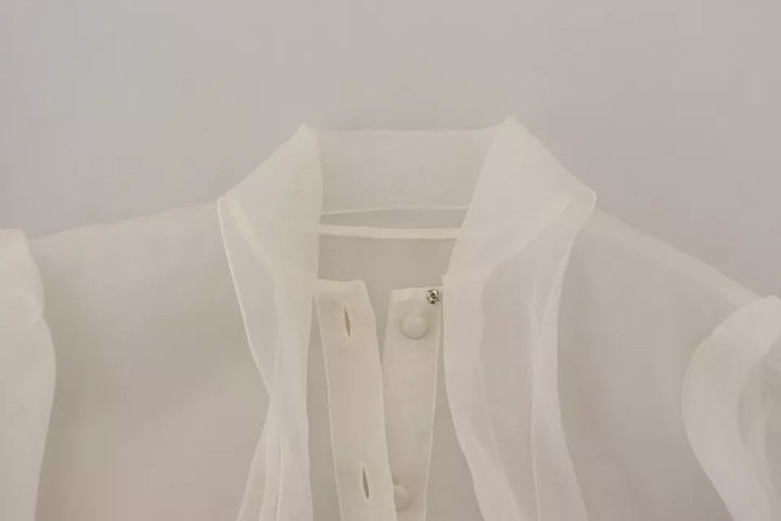 Dolce & Gabbana White Ascot Collar Long Sleeves Blouse Top