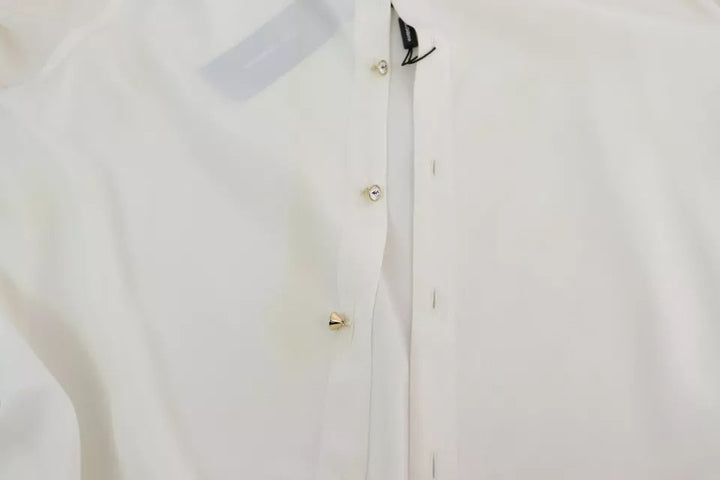 Dolce & Gabbana White Blouse Ascot Collar Shirt Silk Top