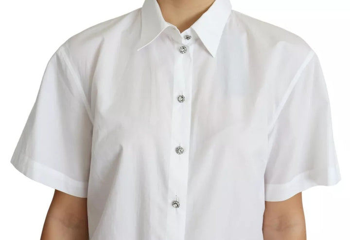 Dolce & Gabbana White Cotton Decorative Button Collared Top