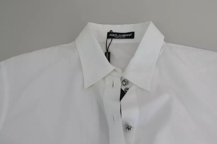 Dolce & Gabbana White Cotton Decorative Button Collared Top