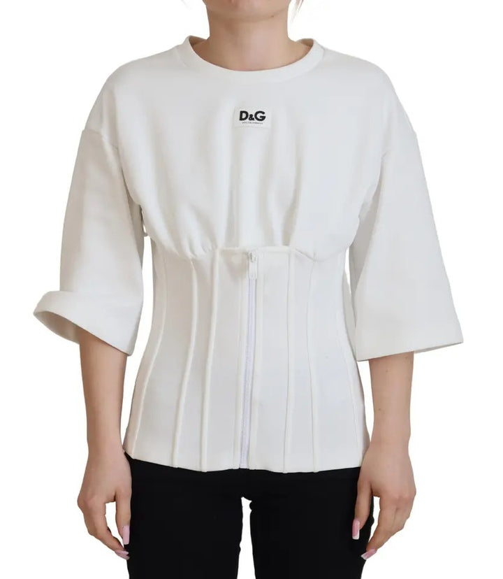 Dolce & Gabbana White Corset Stretch Top Cotton T-shirt