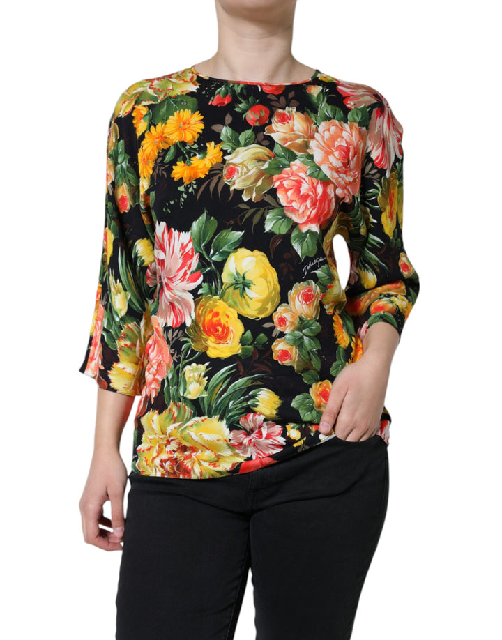 Dolce & Gabbana Multicolor Floral Viscose Round Neck Blouse Top