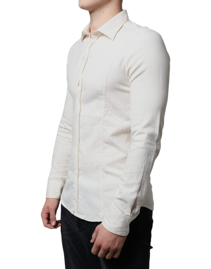 AGLINI Off White Cotton Collared Men Formal Dress Shirt