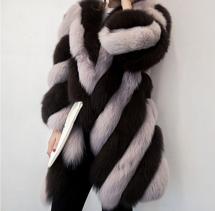 Faux fox fur coat in autumn and winter