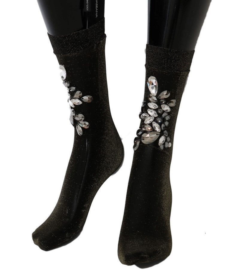 Dolce & Gabbana Crystal-Embellished Black Mid-Calf Stockings