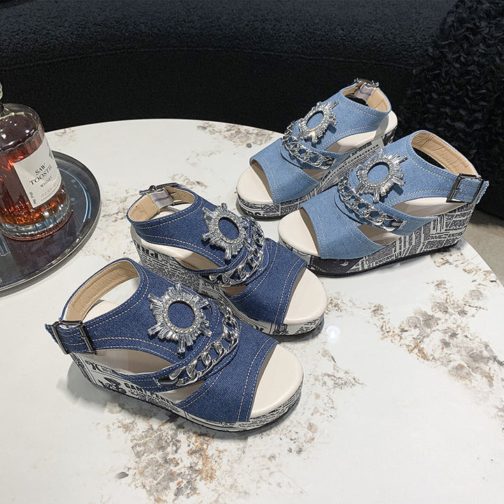 Wedge Denim Sandals - Peep Toe Heels - Shop Swazeyfit