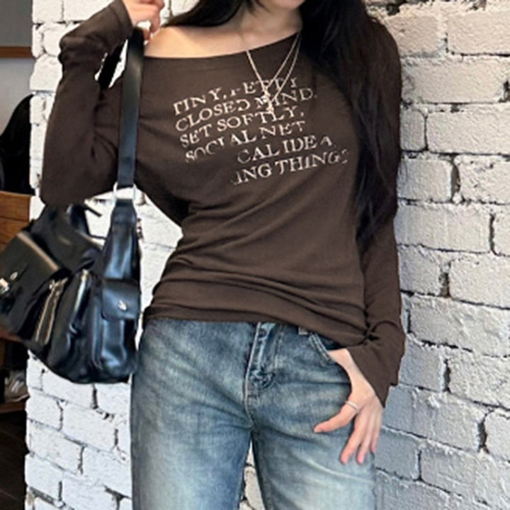 Printed Loose Large Round Neck Long Sleeves T-shirt For Women