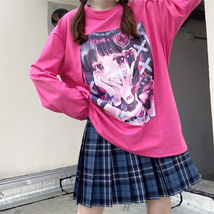 Women's Anime Long Sleeve Round Neck T-shirt