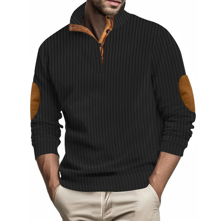 Stand Collar Men's Casual Vertical Stripes Jacquard Sweater