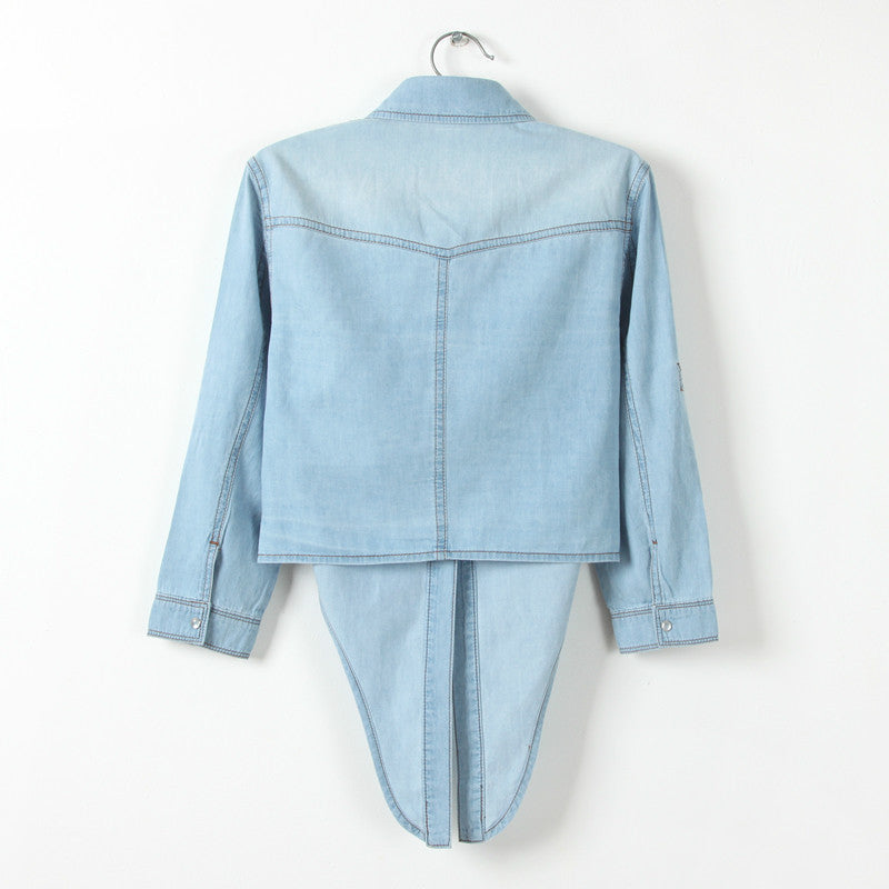 Mid-sleeve Denim Short Waistcoat Women's Washed Shirt