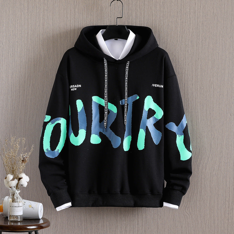 Printed Letter Men's Long-sleeved Shirt Loose Casual Hoodie Top