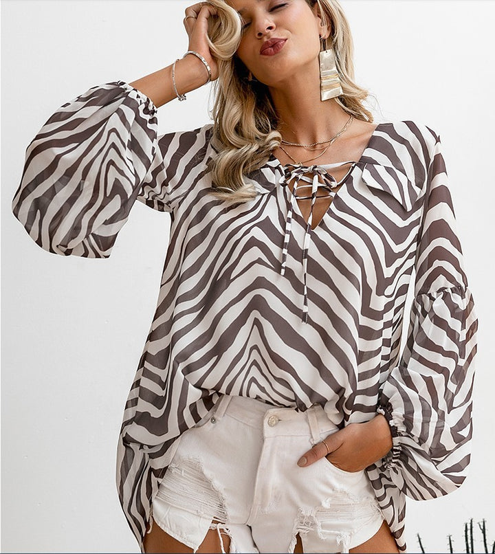 Leopard print loose long sleeve shirt women