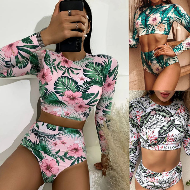 Printed Zipper High Waist European And American Sexy Swimsuit Women