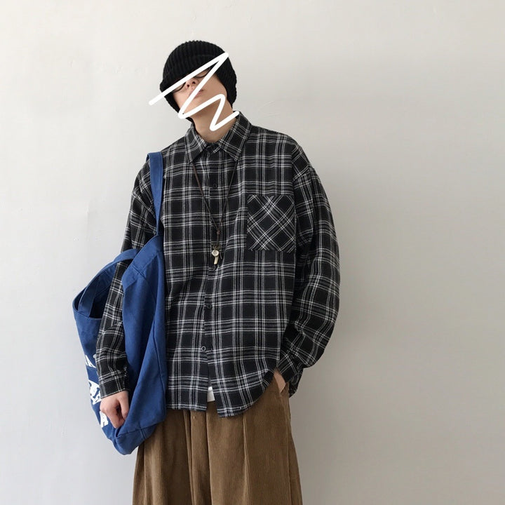 Japanese Retro Plaid Shirt - Versatile Long Sleeve - Shop Swazeyfit