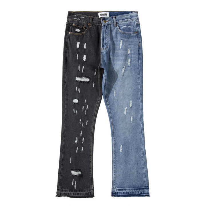 Yin And Yang Contrast Washed Ripped Flared Jeans