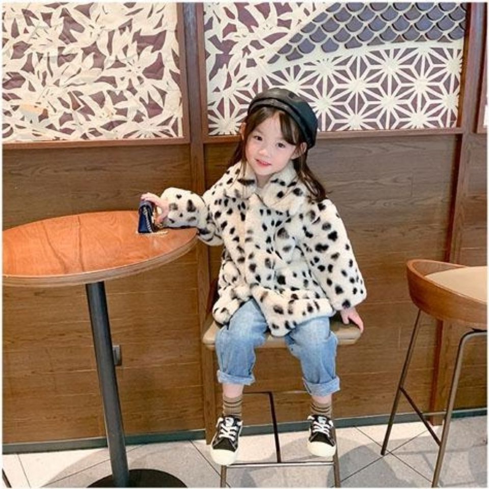 Leopard-print Faux Fur Coat Plush Thick