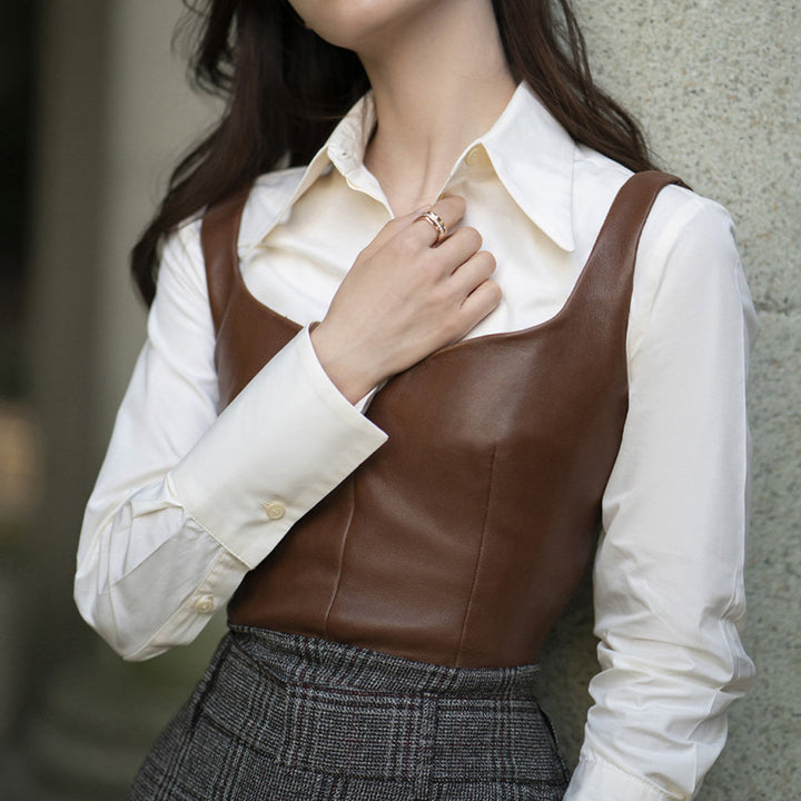 Outer Wear Genuine Leather Small Sling Vest Coat