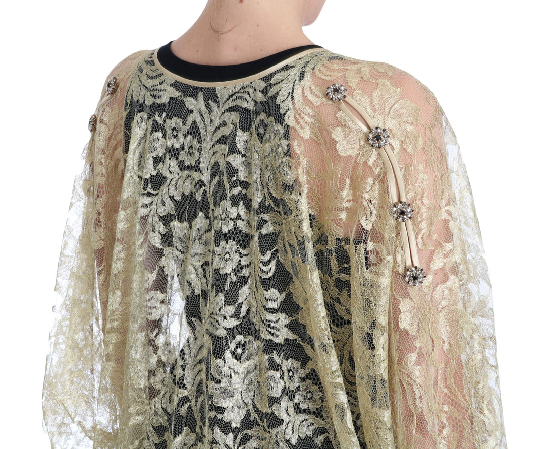 Dolce & Gabbana Golden Floral Lace Kaftan Sundress