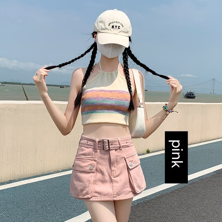 Denim Short Culotte Women's Summer Thin Fashion Hot Girl Slimming Loose High Waist Straight Cargo Pants