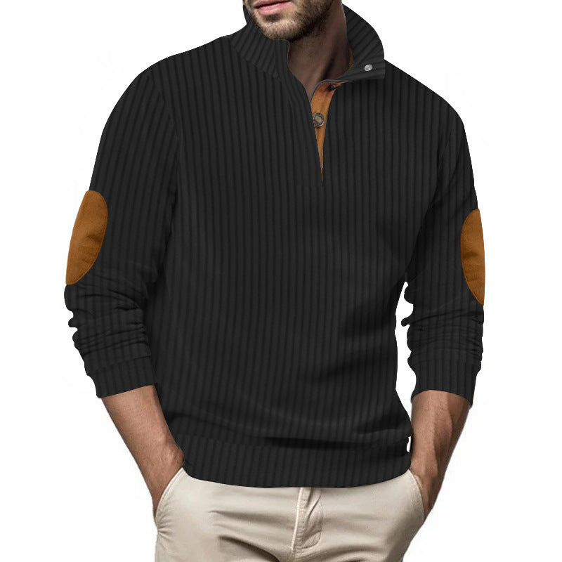 Stand Collar Men's Casual Vertical Stripes Jacquard Sweater