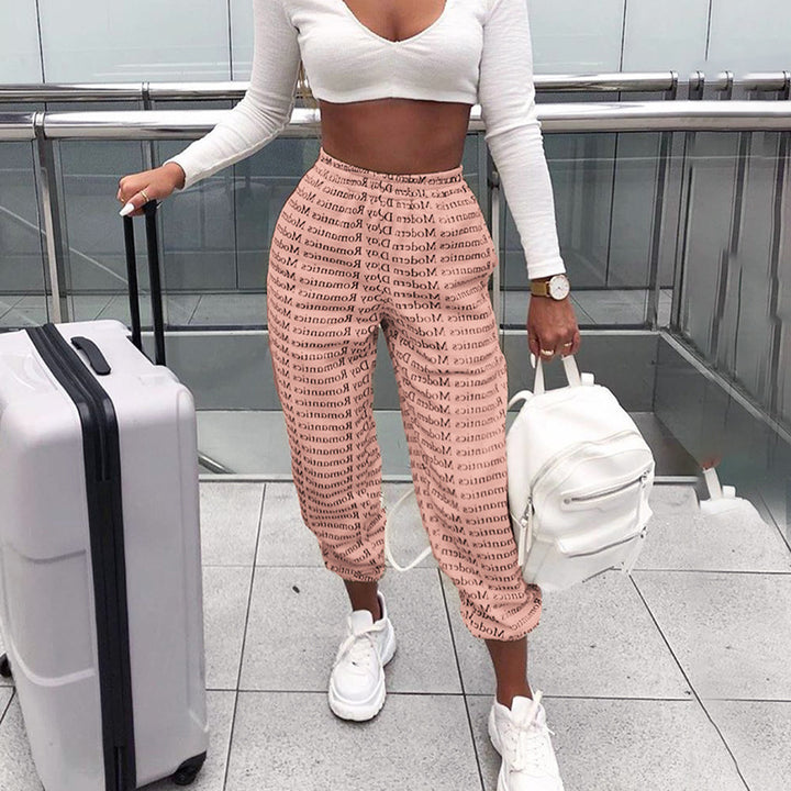 Wide Leg Tie-Up Pants - Letter Print Pants - Shop Swazeyfit