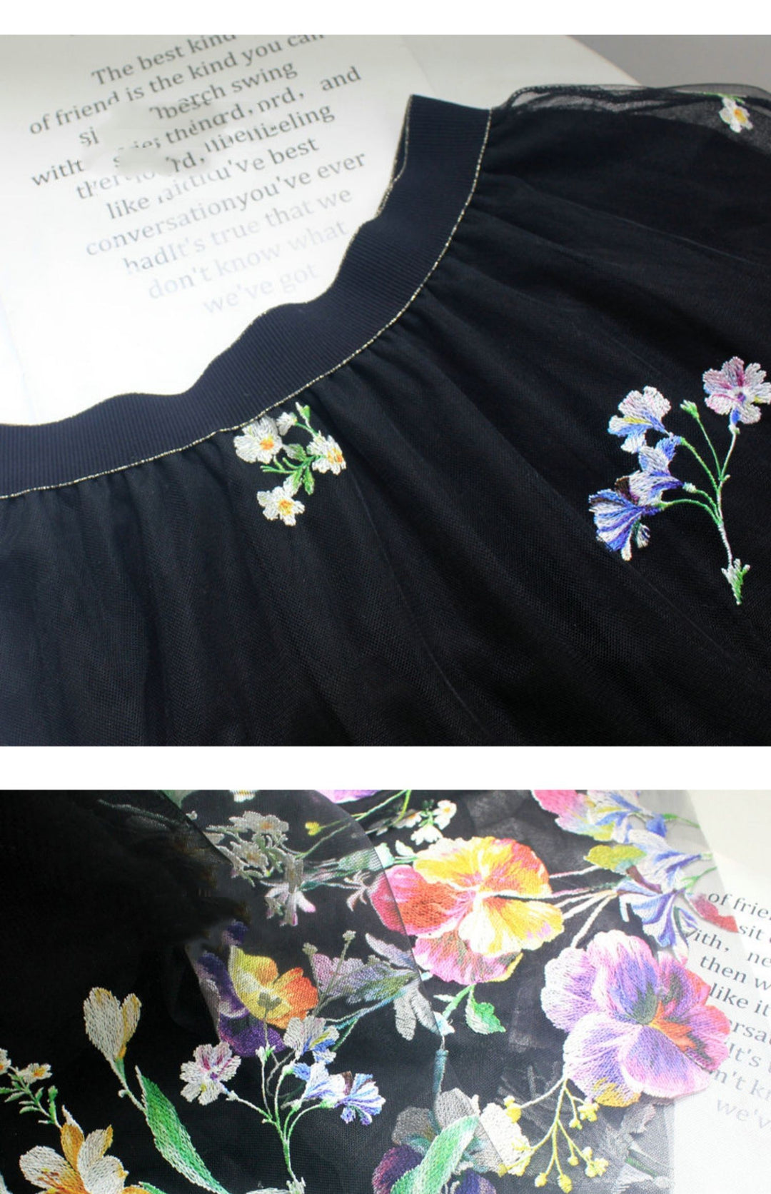 Luxurious Exquisite Fabric Blends Flower Embroidery Skirt