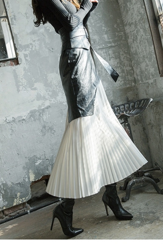 Pleated skirt half length skirt