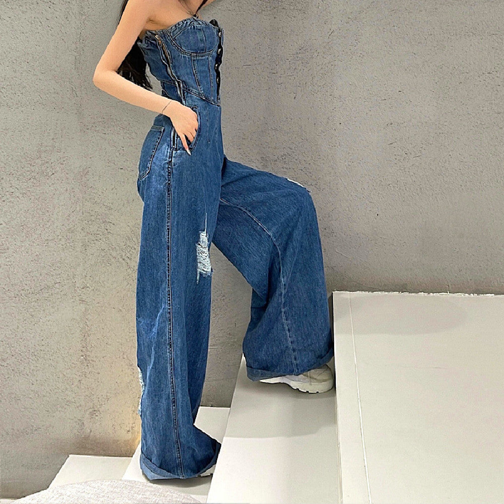 Women's Sexy Bra Denim Jumpsuit