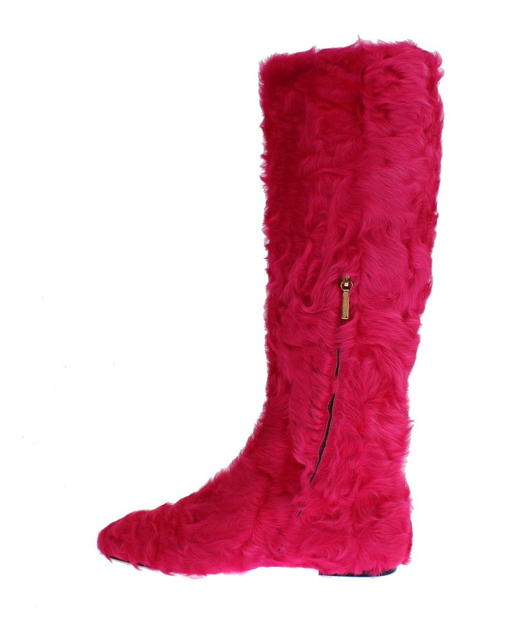 Dolce & Gabbana Elegant Pink Lambskin Fur Boots