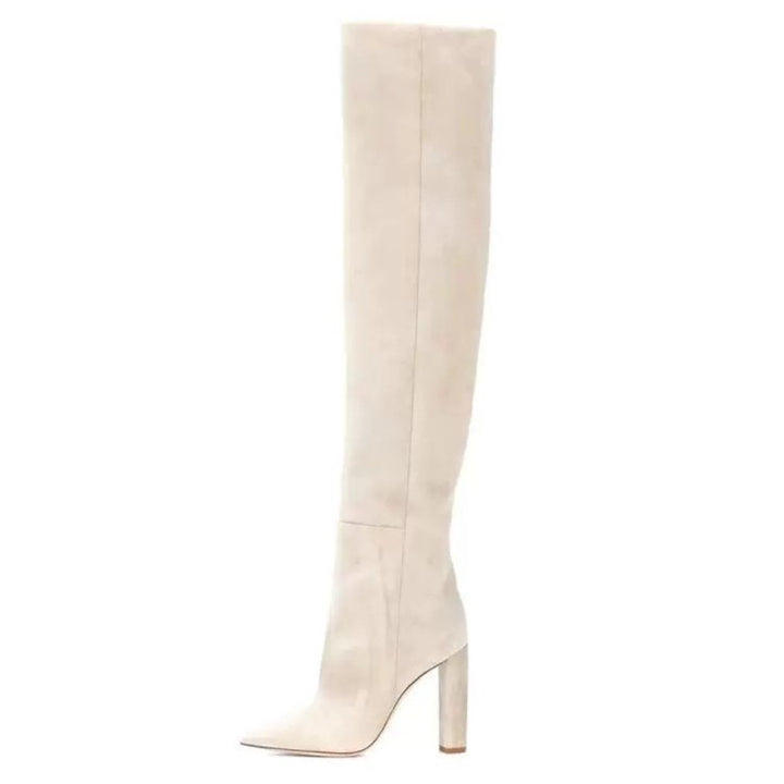 Women's Matte Over The Knee Thick Heel High-heeled Pleated Boots