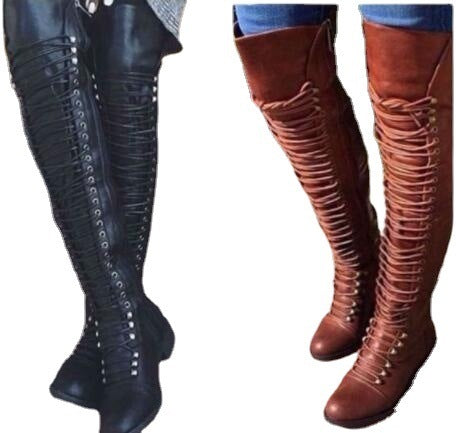 New Solid Color Over-the-knee Lace-up Boots