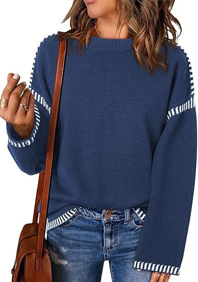 Solid Round Neck Pullover Sweater Autumn And Winter Loose Long Sleeve Tops For Women Clothing