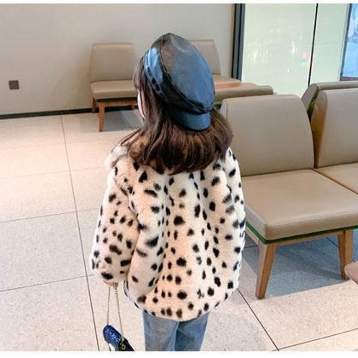 Leopard-print Faux Fur Coat Plush Thick