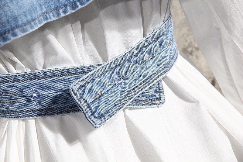 Irregular denim vest puff sleeve shirt