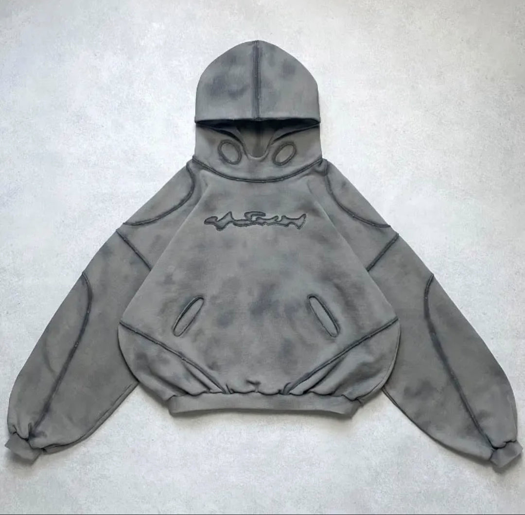 ACID WASH GRAY DROP SHOULDER HOODIE