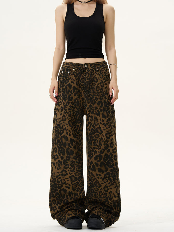 Women's Fashion Vintage Leopard Jeans