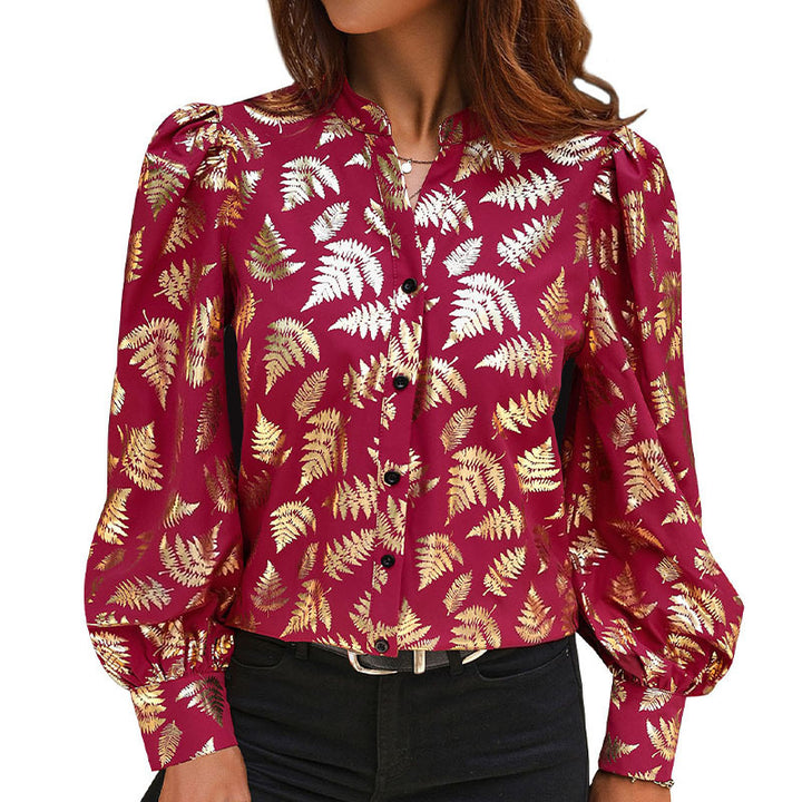 Fashion Women's Wear Plant Bronzing Printed Shirt