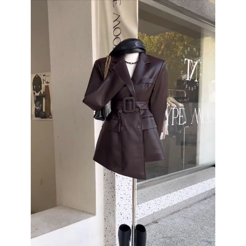 Fashionable Retro Beautiful Leather Coat For Women