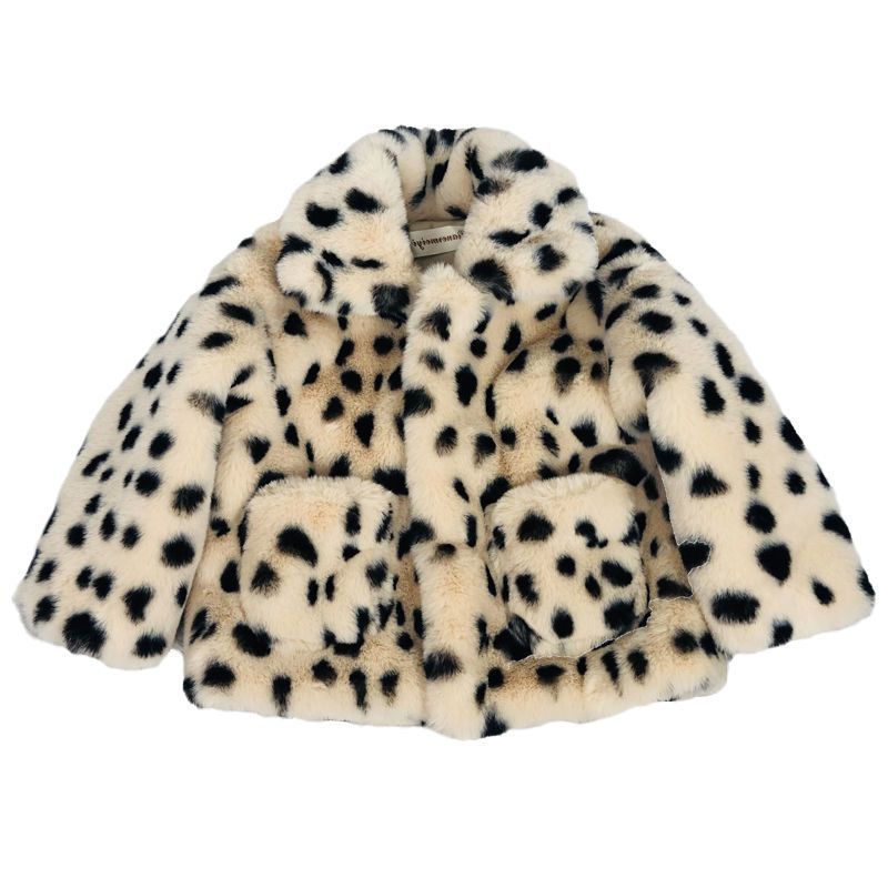 Leopard-print Faux Fur Coat Plush Thick