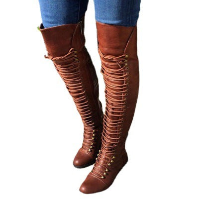 New Solid Color Over-the-knee Lace-up Boots