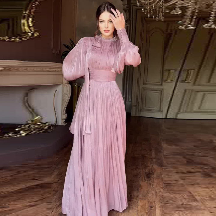 Pleated Waist Tight Long Sleeve Dress