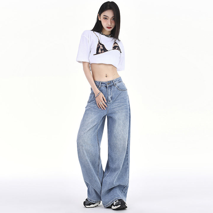 Wash Loose Slimming Drooping Straight Low Waist Mop Pants