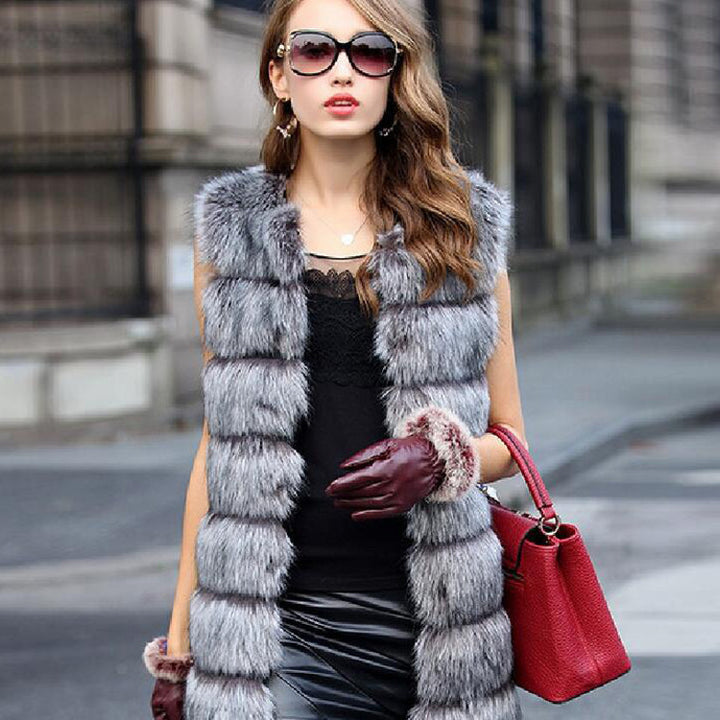 Ladies Faux Fox Fur Vest Slim Jacket