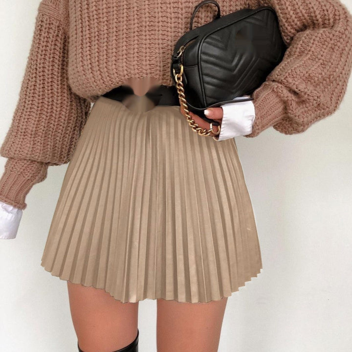 Women's Pleated Solid Color Skirt With Zipper